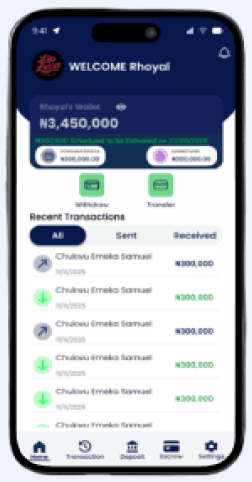 ComitPay mobile app showing a wallet dashboard and recent transactions